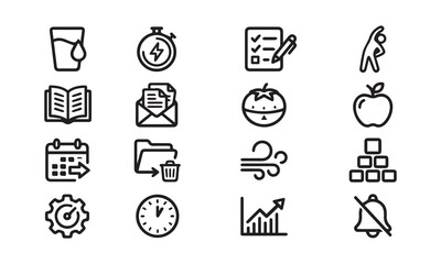 Obraz premium Professional health and wellness line art icons for healthy lifestyle management.