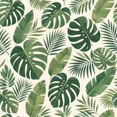 Fototapeta premium Tropical Monstera Leaves Pattern on White Background Minimalist Botanical Design