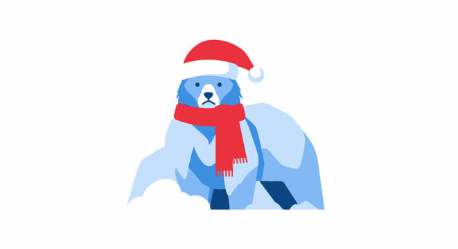 Polar bear wearing Santa hat.