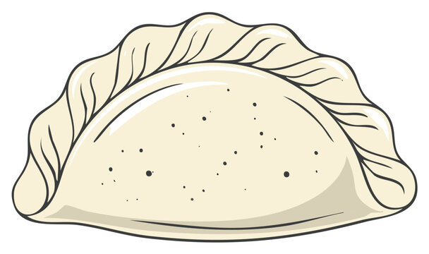 Illustration of a single, light-colored empanada with decorative edge
