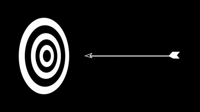 Animated target board with arrow hitting the center for business goal achievement concept.