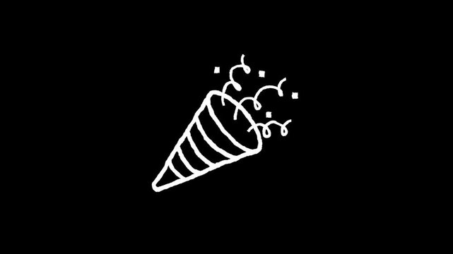 Animated Doodle Party Popper Noisemaker on Transparent Background with Alpha Channel