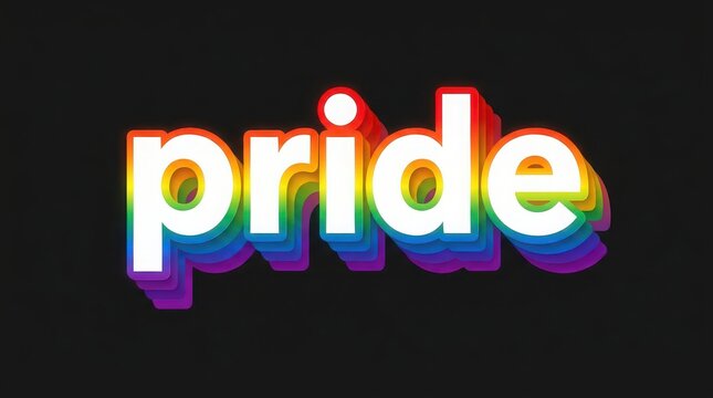 Pride Word Art with Rainbow Gradient and Neon Outline on Black Background here descriptive