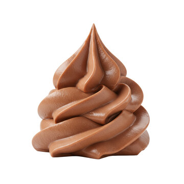 A single dollop of freshly whipped chocolate cream, rich brown hue, delicate soft peaks, airy texture, isolated on transparent background with copy space, concept for dessert advertising