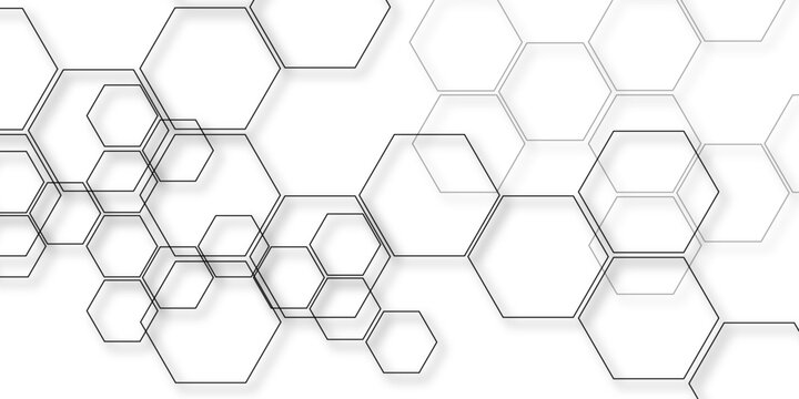 Abstract geometric pattern of interconnected hexagonal shapes, representing molecular structure or network connection, in a minimalist clean design