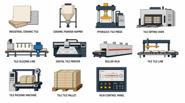 Collection of industrial printing and packaging machinery illustrations.