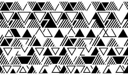 Fototapeta premium Seamless Geometric Triangle Pattern Border with Black and White Linear Tribal Shapes for Textile Fabric Print and Modern Minimalist Banner Design