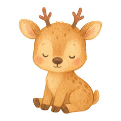 Obraz premium PNG Cute watercolor baby deer illustration.