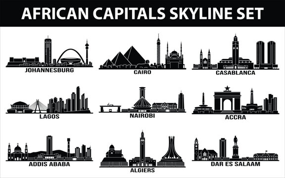 African capital cities skyline set