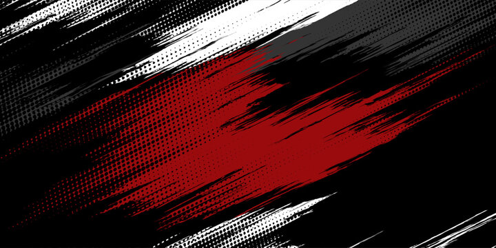 Glitch distorted grunge background. Noise destroyed texture. Red halftone dots blue color pattern gradient grunge texture background.