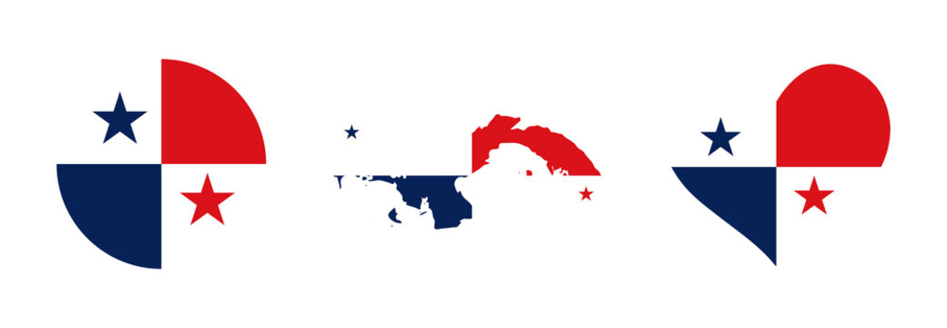 Panama flag vector set with buttons, heart, map, soccer football, and love PNG