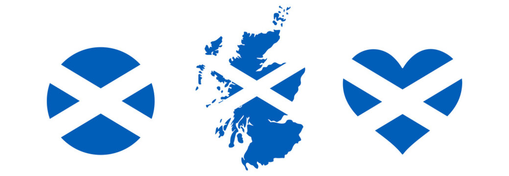 Scotland flag button, map, heart, love, round, circle PNG vector