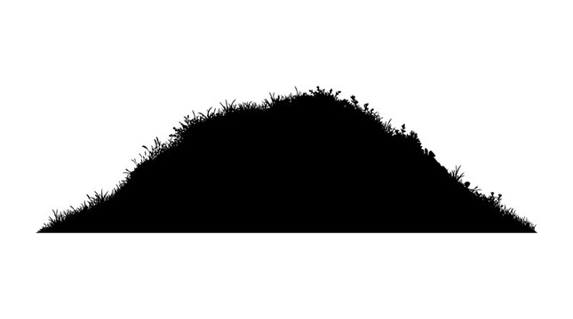 Cad tree line, Black silhouette grassy hill, landscape icon, vector mound, grassy slope Vector