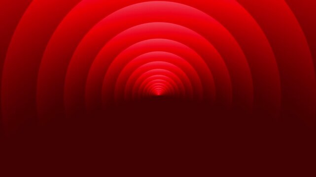 Red abstract tunnel background with infinite circular rings, perspective motion animation loop