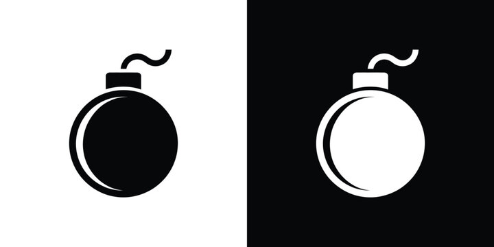 Black and white bomb on contrasting backgrounds symbol explosive