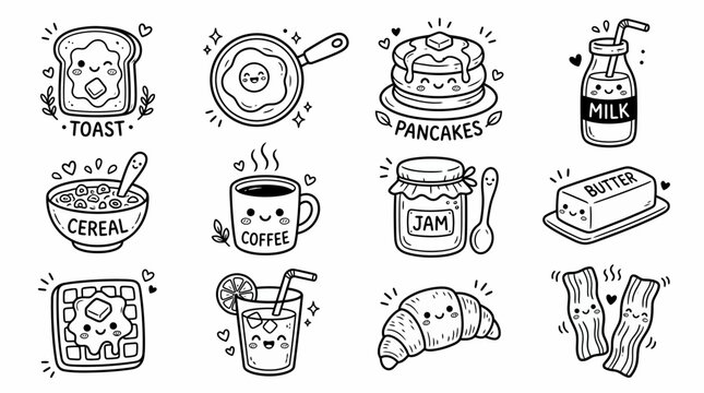 Breakfast food and drink items.