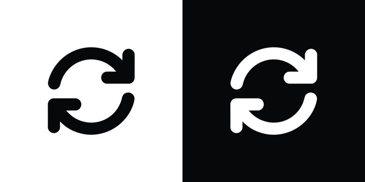Black and white circular arrow on contrasting backgrounds recycle symbol refresh swap sign