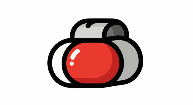 A cartoon-style illustration of a camera with a red lens and gray body