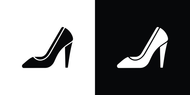 High-heeled shoes, black and white silhouettes, side view, on split white and black background