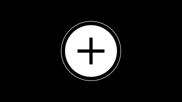 Minimalist white plus symbol blinking in center of black frame with smooth motion effect.