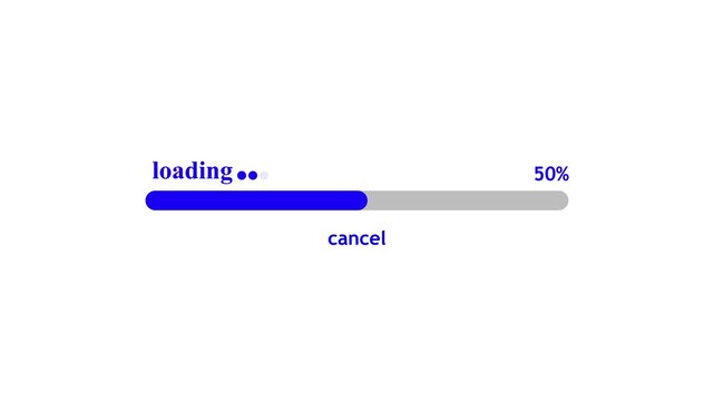 Minimal blue progress bar animation showing loading percentage from five to ninety five pct.