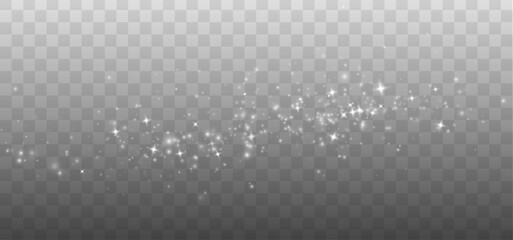 Transparent png white glitter particle wave trail sparkling light bursts with magic fairy dust abstract festive overlay design with glowing stardust confetti and sparkling stars christmas background © Sergey