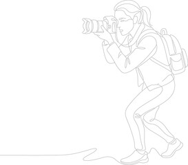 Obraz premium Woman taking photo with camera outdoors.