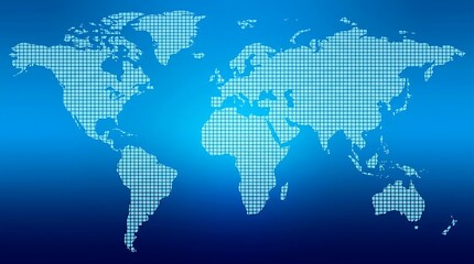 Obraz premium A blue world map with a grid pattern on a gradient blue background