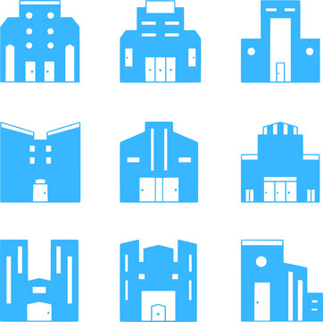 Smart city building outline icon set. Collection for real estate, construction, urban development and property management. Vector illustration.