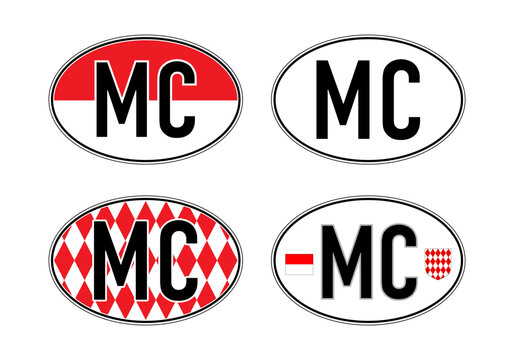 Monaco Principality, oval international vehicle registration code license plate, vector illustration