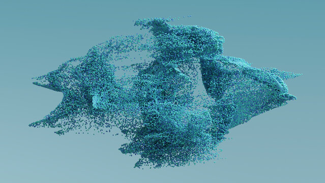 Abstract blue particle dust cloud visualization with copy space