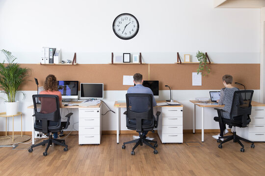 Colleagues working in modern office