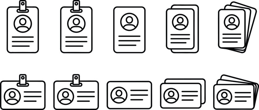 Employee ID Card Icon Set with Badge Name Tag Identification Card and Staff Credential Outline Vector Collection