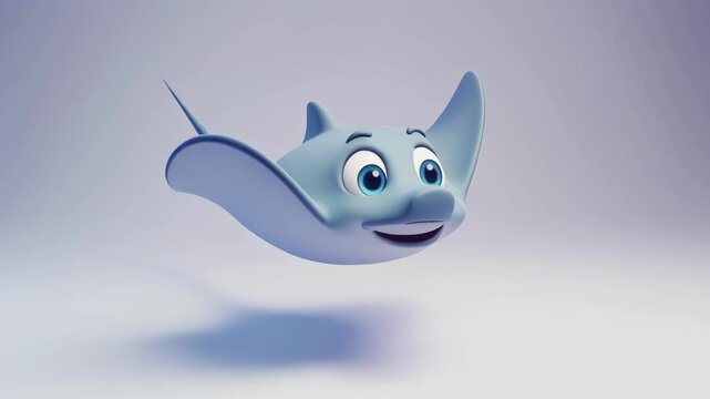 Animated Manta Ray character expressing multiple emotions during a smooth underwater glide with soft studio lighting
