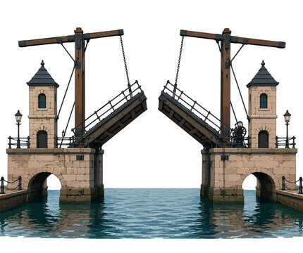 Vsai bascule bridge opening allowing boat passage on water