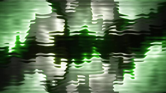 Abstract green digital glitch background with distorted liquid waves and futuristic visual effects