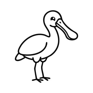 Cute Spoonbill Bird Vector Line Drawing for Educational Coloring Worksheets