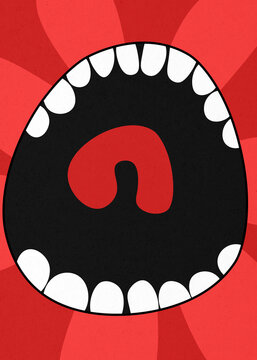 Minimalist pop art illustration of an open screaming mouth
