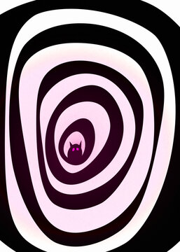 Glowing monster silhouette inside a hypnotic spiral tunnel