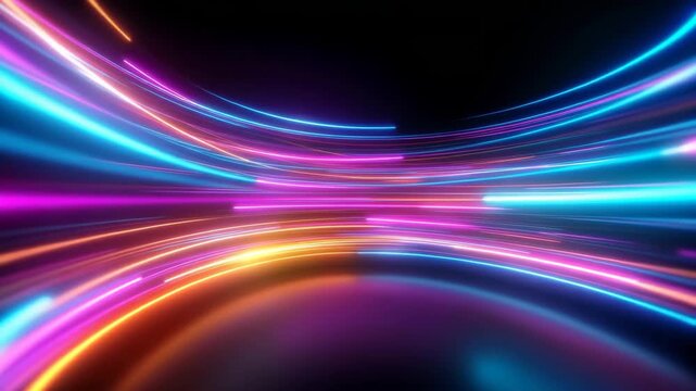 Abstract background with glowing neon lines in blue, pink, and orange colors, creating a sense of speed and futuristic motion 4k video