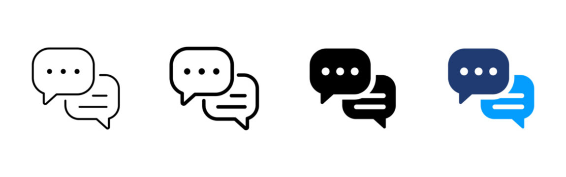 Conversation bubbles icon. Chat dialogue symbol. Simple pictogram for messaging, discussion, reply, online conversation, customer support and communication.