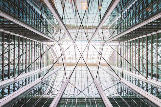 Ceiling of modern glass building