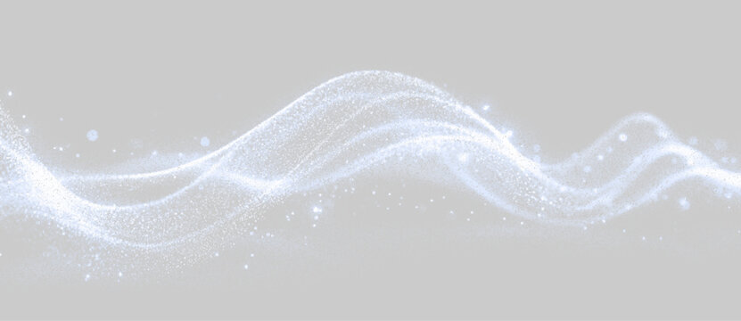 Transparent png of realistic blue glowing particle wave with sparkling dust streak energy line and cinematic fluid sparkle trail effect overlay element on transparent background set atmospheric path