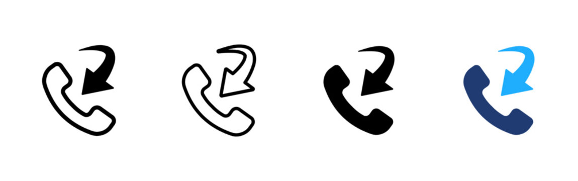 Call forwarding icon. Phone arrow symbol. Simple pictogram for redirected call, phone transfer, callback, contact service, communication routing and customer support.