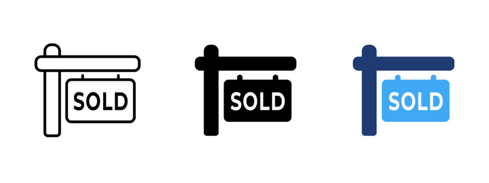 Sold sign icon. Property sold symbol. Simple pictogram for real estate deal, house sale, completed purchase, housing market, realtor service and residential transaction.