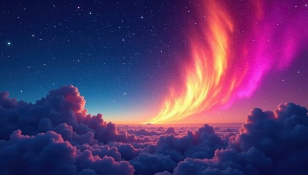 Swirling rainbow hues dance across a midnight sky, illuminated by starlight , galaxy, night, vibrant