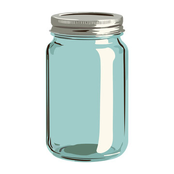 Light blue glass jar with metal lid, vector illustration