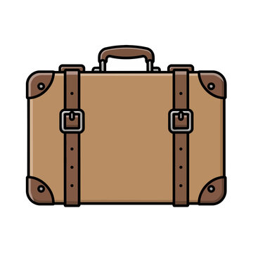 Vintage Brown Suitcase Flat Vector Illustration
