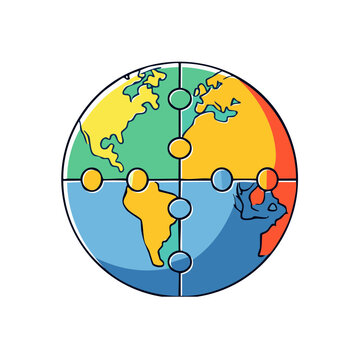 World Map Puzzle with Continents in Flat Style