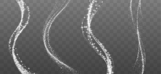 Transparent png white sparkling wave lines overlay with glowing elegant light effect glitter dust trail design shimmering swirl particle background image sparkly luxury shimmer festive abstract magic © Andrey
